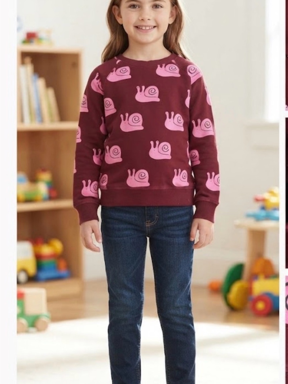 Hanna Andersson Burgundy Sweatshirt with Pink Snail Print